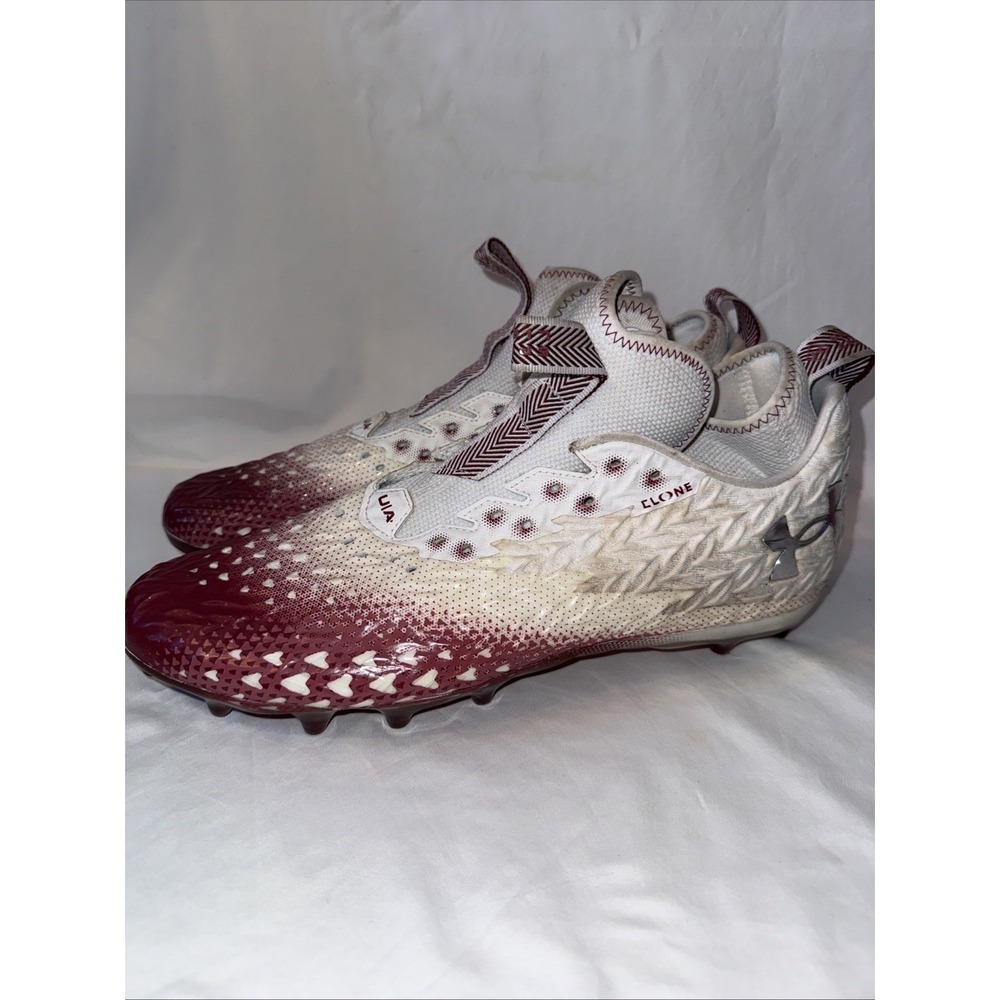 Under Armour Clone Blur Football Cleats Mens 14 White Maroon 3026334-107 Low Top